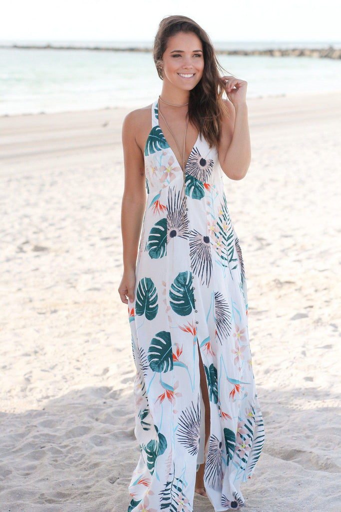 Ivory Tropical Racerback Maxi Dress | Maxi Dresses – Saved by the Dress