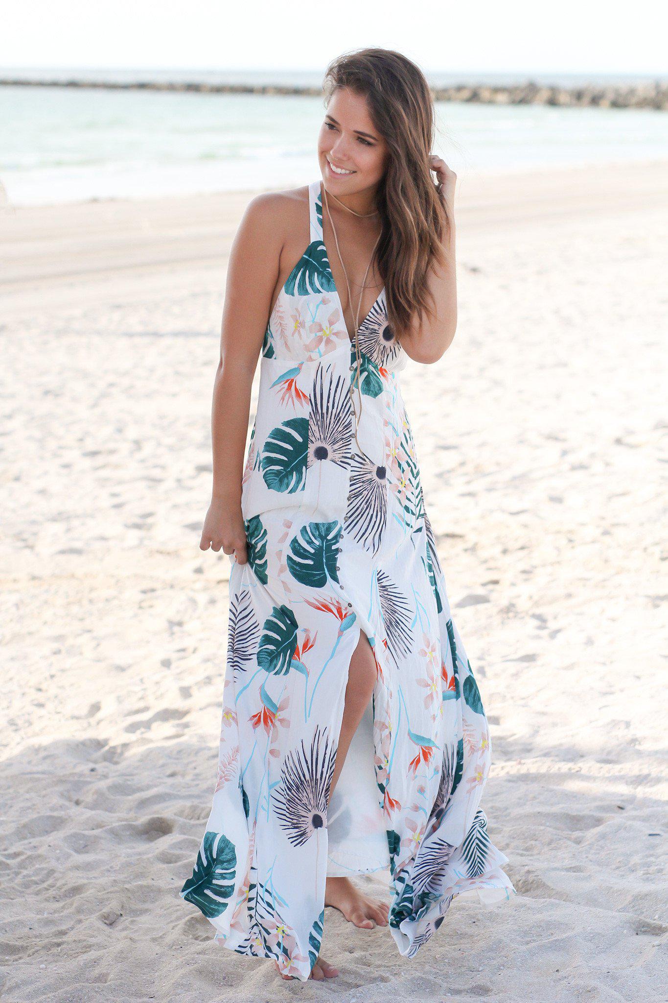 Ivory Tropical Racerback Maxi Dress | Maxi Dresses – Saved by the Dress