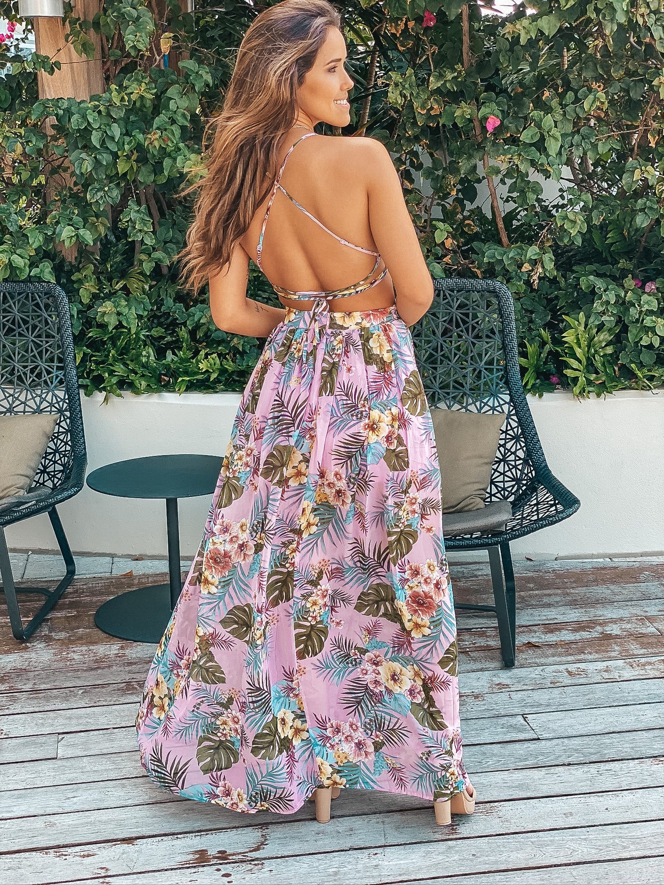 Dusty Pink Tropical Maxi Dress with Cutouts | Vacation Maxi Dress ...