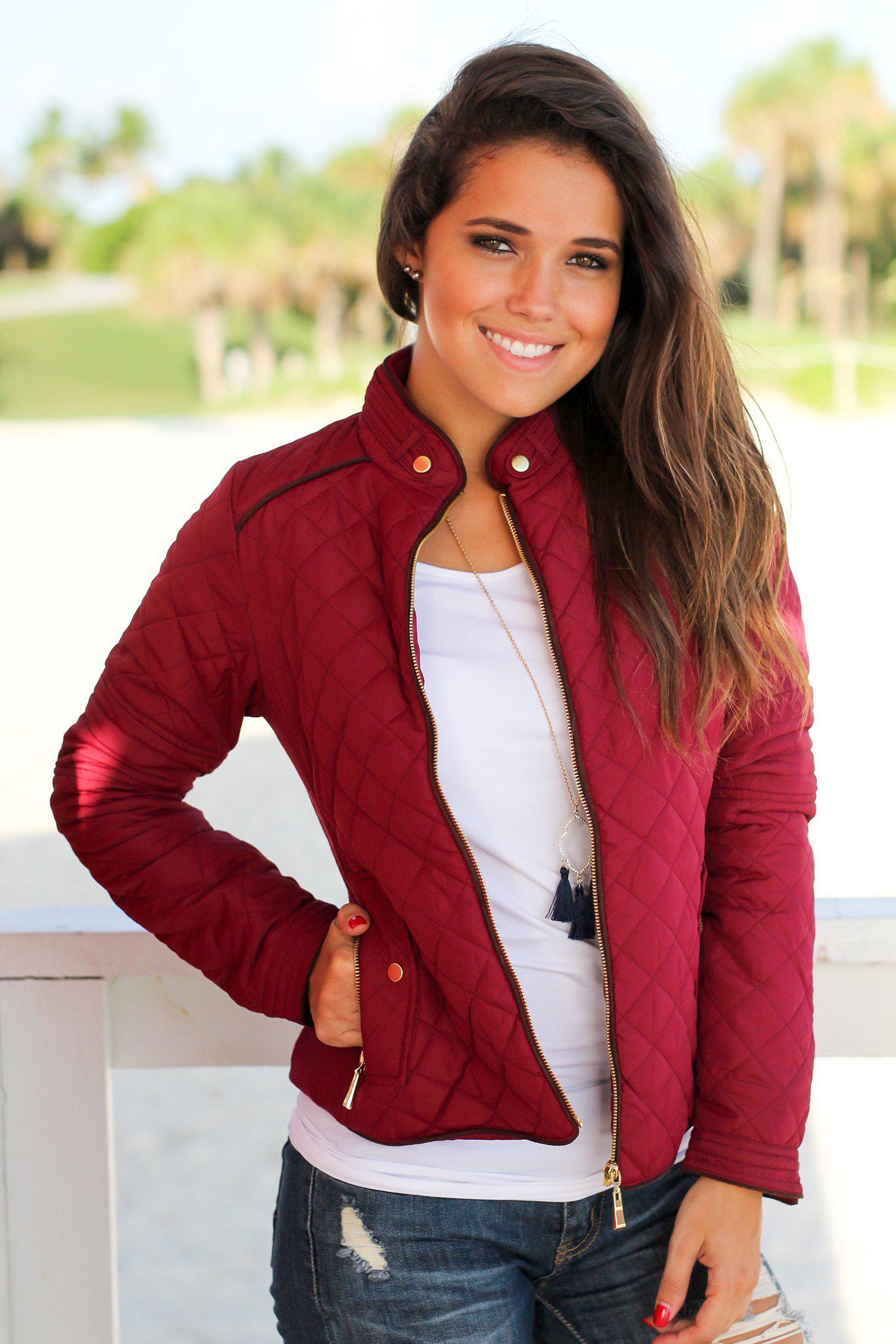 Burgundy Quilted Jacket | Cute Jackets – Saved by the Dress