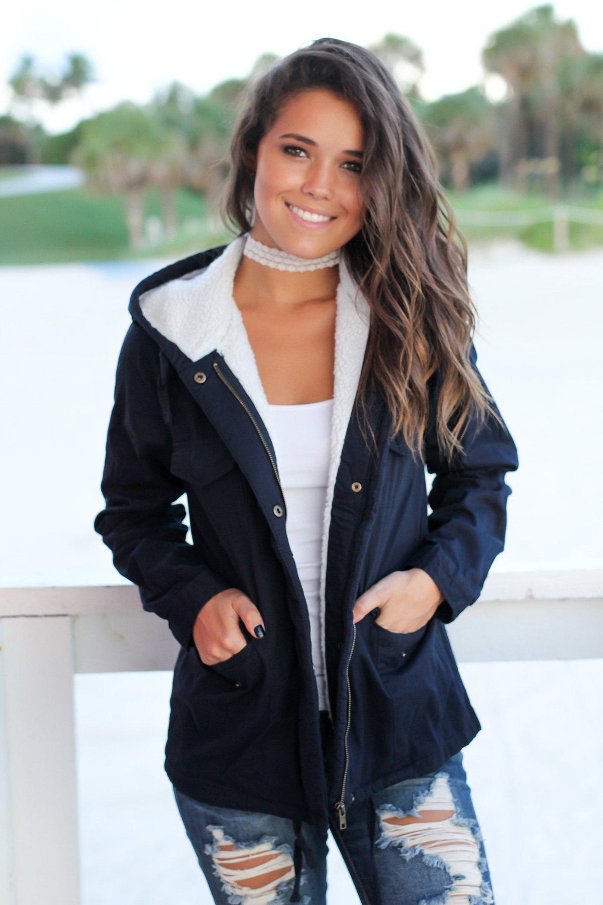 Navy Jacket with Wool Lined Hood | Jackets – Saved by the Dress