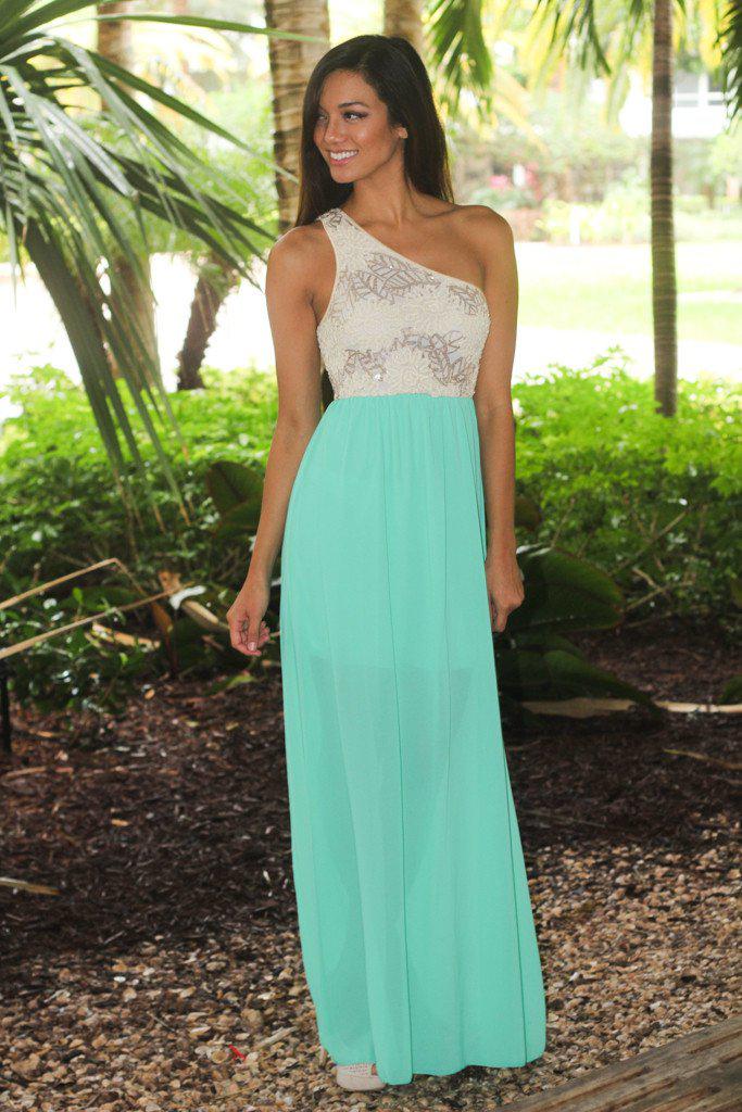 Jade Maxi Dress With Sequin One Shoulder Top – Saved by the Dress