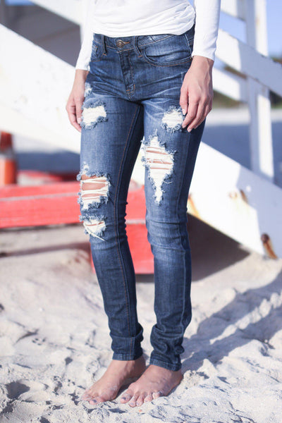 Medium Denim Destroyed Skinny Jeans | Destroyed Jeans | Jeans – Saved ...