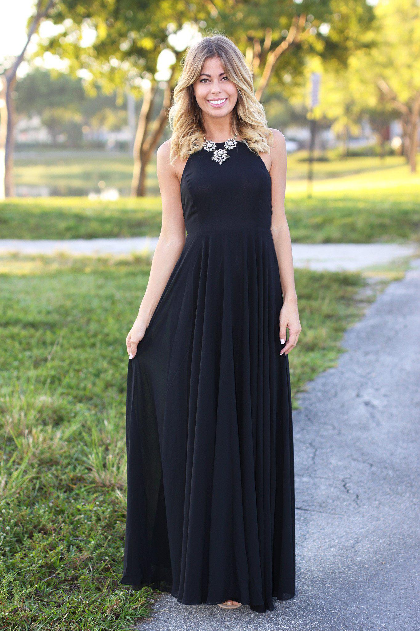 Black Maxi Dress with Crisscross Back | Open Back Maxi Dress – Saved by ...