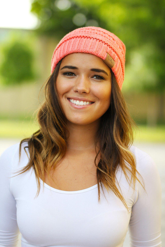 Coral Knit Beanie Beanies Saved By The Dress 