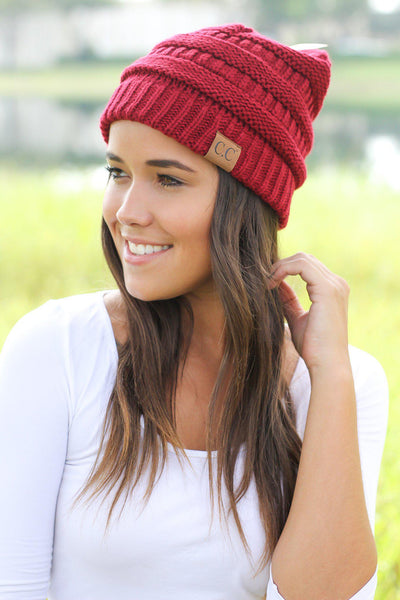 Burgundy Knit Beanie | Online Boutiques – Saved by the Dress