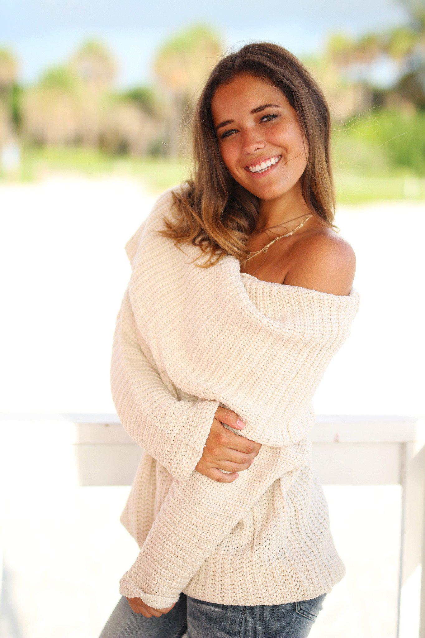 Cream Knit Oversized Sweater Sweaters Saved by the Dress