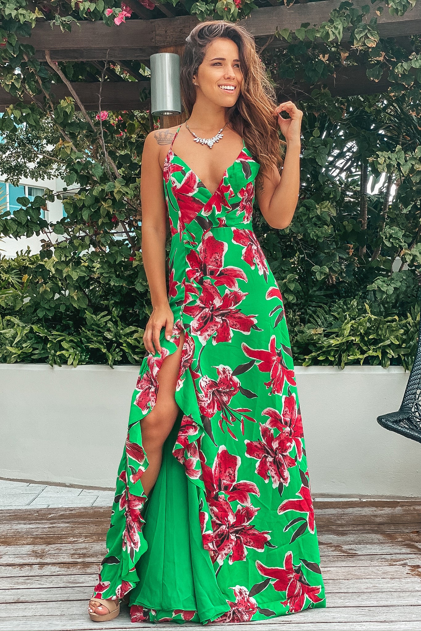  Green  Floral Ruffled Maxi  Dress  Maxi  Dresses  Saved by 