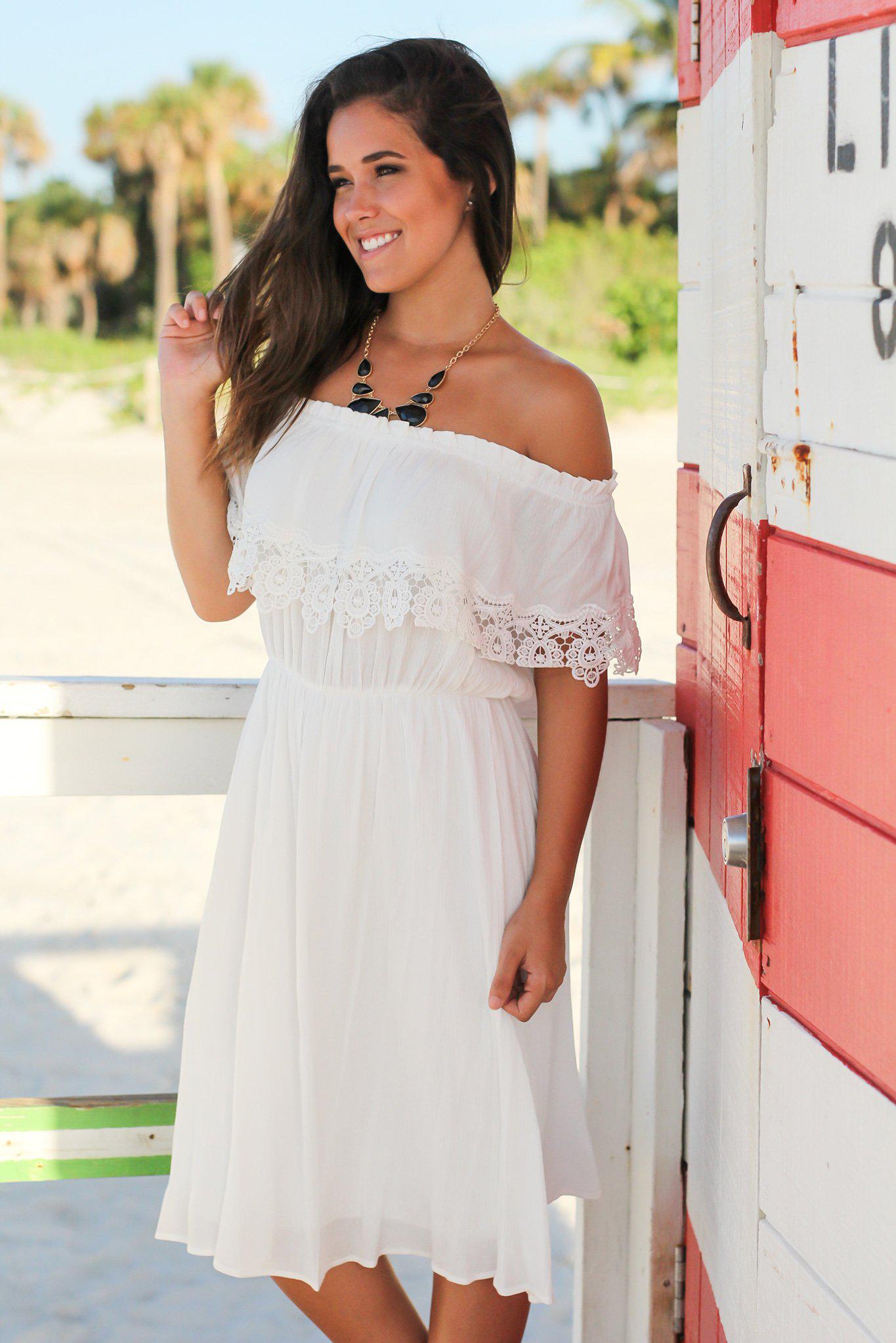 white short dress off the shoulder