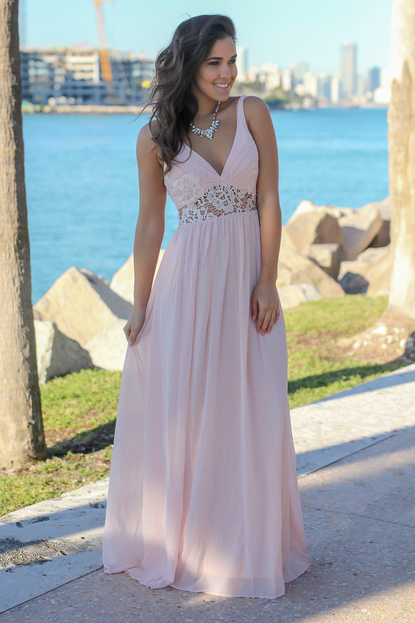 Tea Rose V-Neck Maxi Dress with Lace | Beautiful Dresses – Saved by the ...