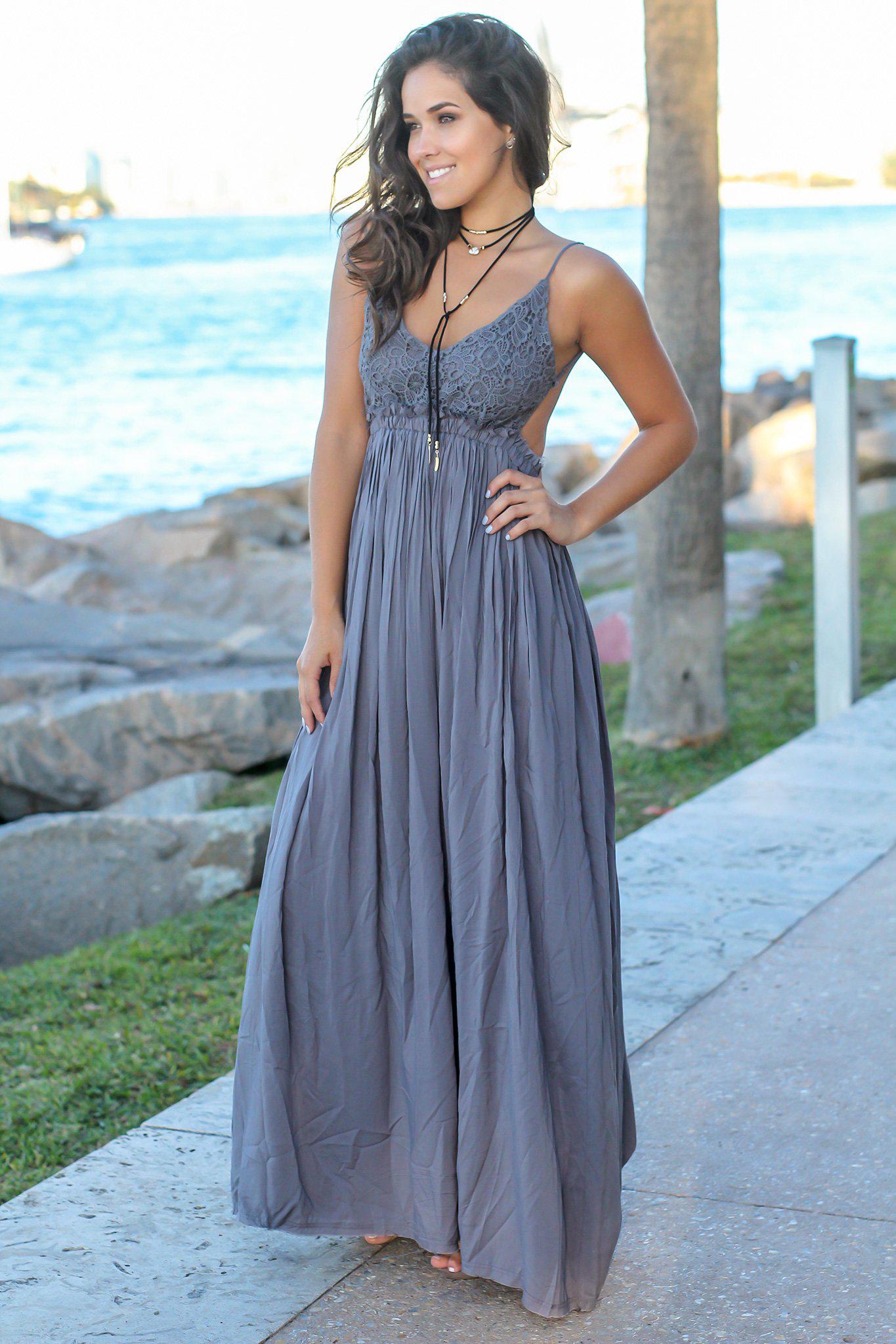 Midnight Lace Maxi Dress with Open Back 