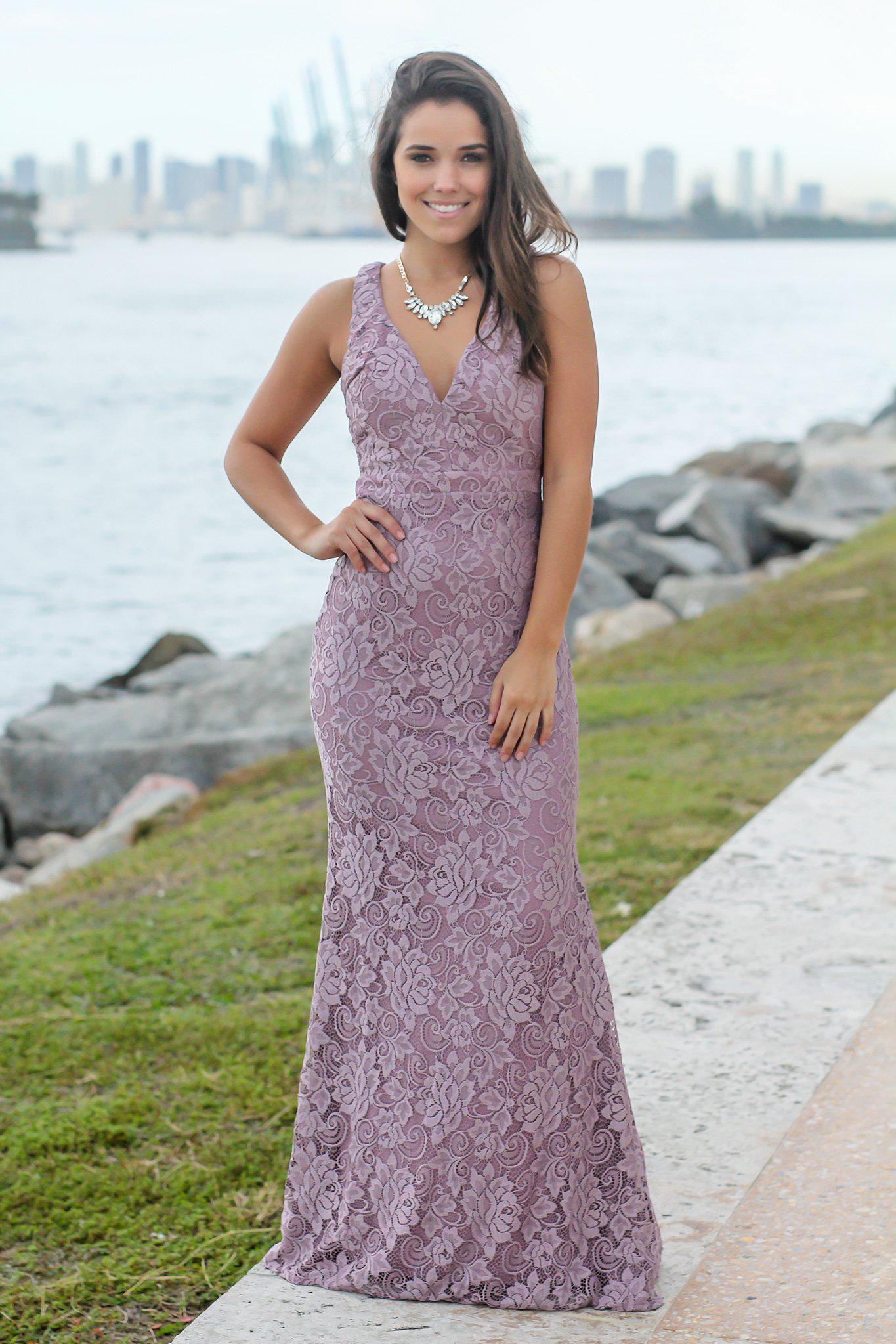 mauve lace maxi dress