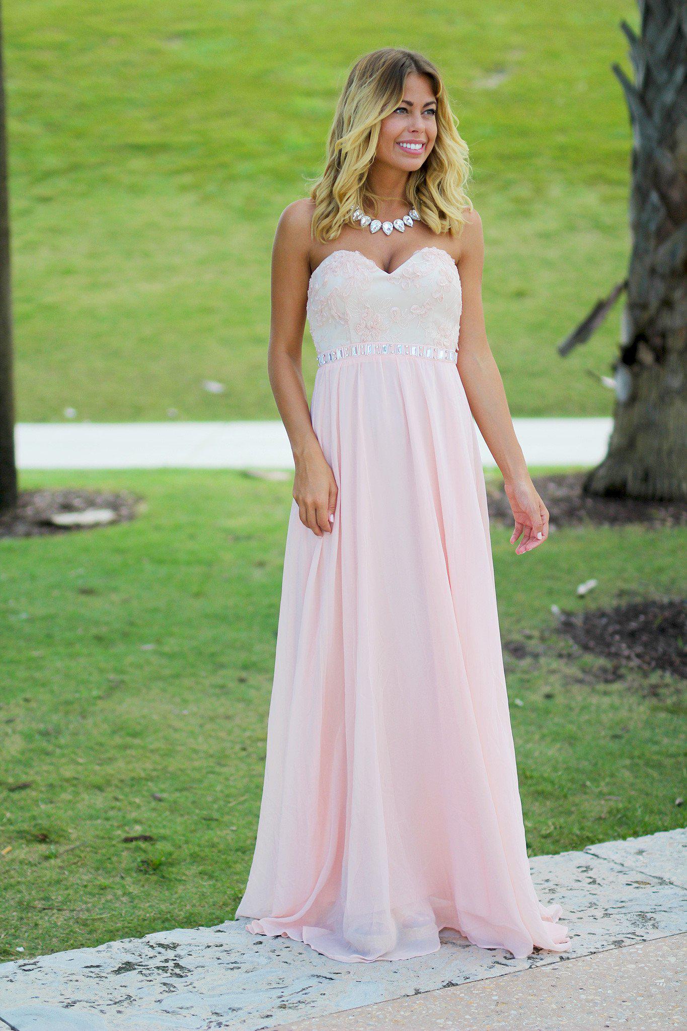 Pink and Beige Lace Top Maxi Dress | Pink Maxi Dress | Bridesmaid Dress ...