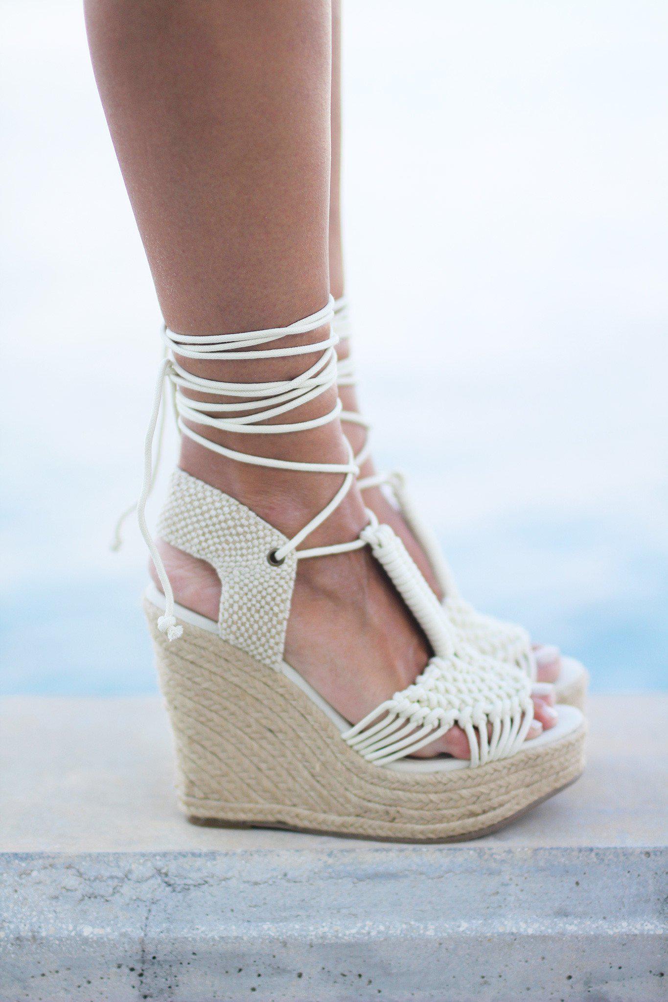 Off White Rope Wedges | Lace up Wedges | Summer Wedges – Saved by the Dress