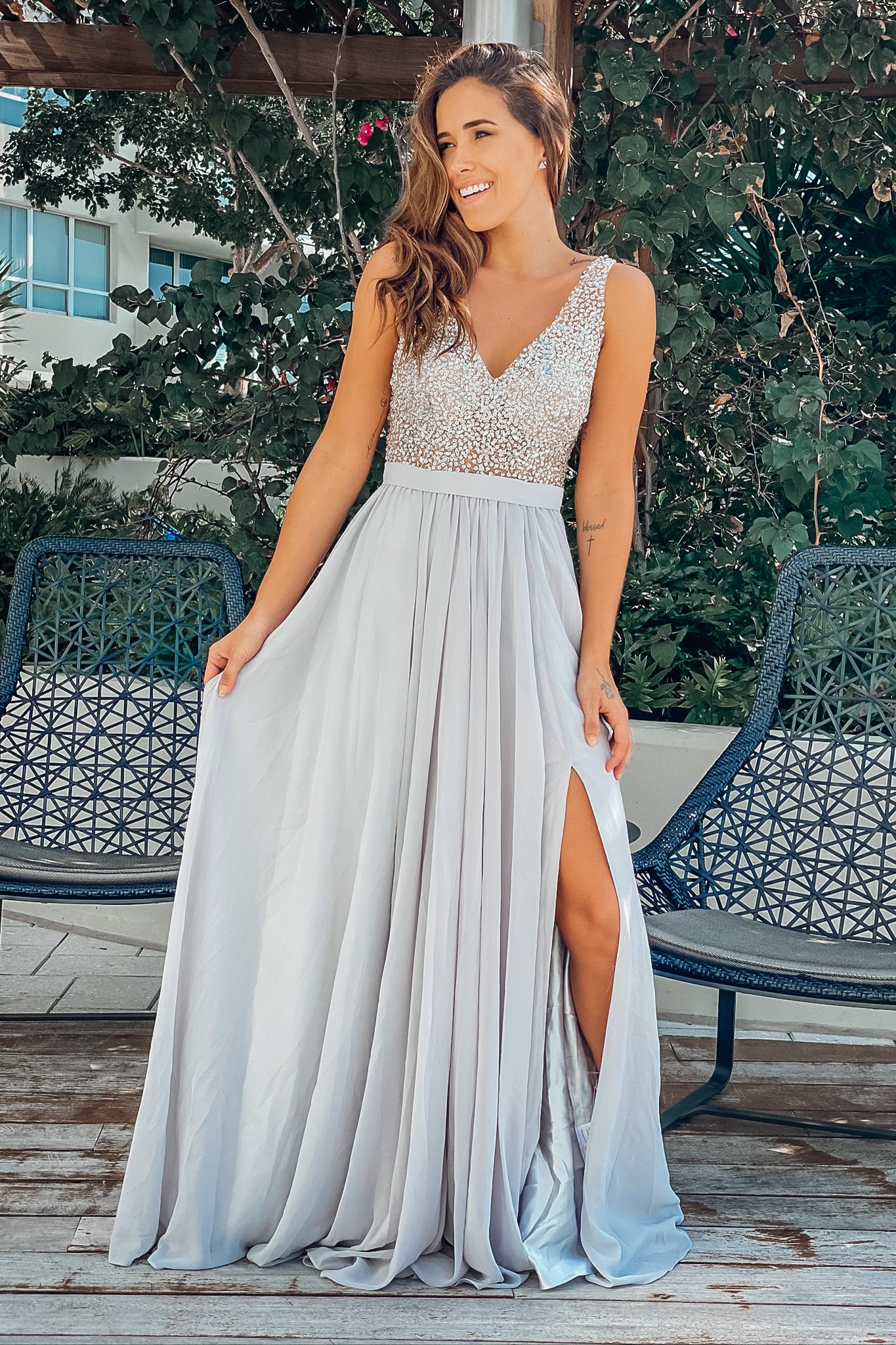 light gray formal dress