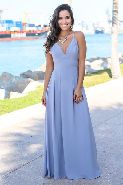 Lilac Gray Maxi Dress with Open Back | Maxi Dresses – Saved by the Dress