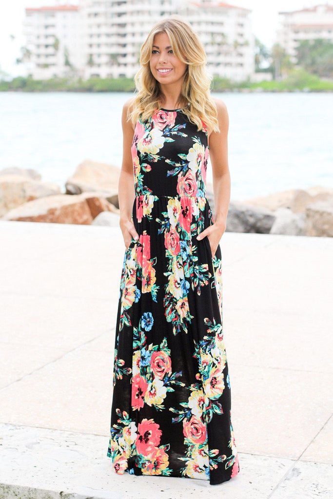 Black Floral Sleeveless Maxi Dress | Cute Dresses – Saved by the Dress