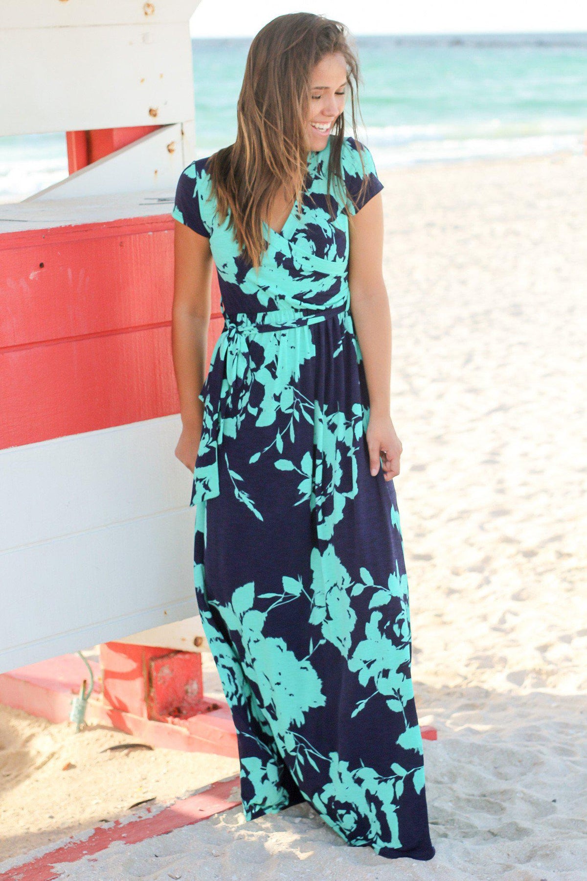 Navy and Teal Floral Wrap Maxi Dress | Maxi Dresses – Saved by the Dress