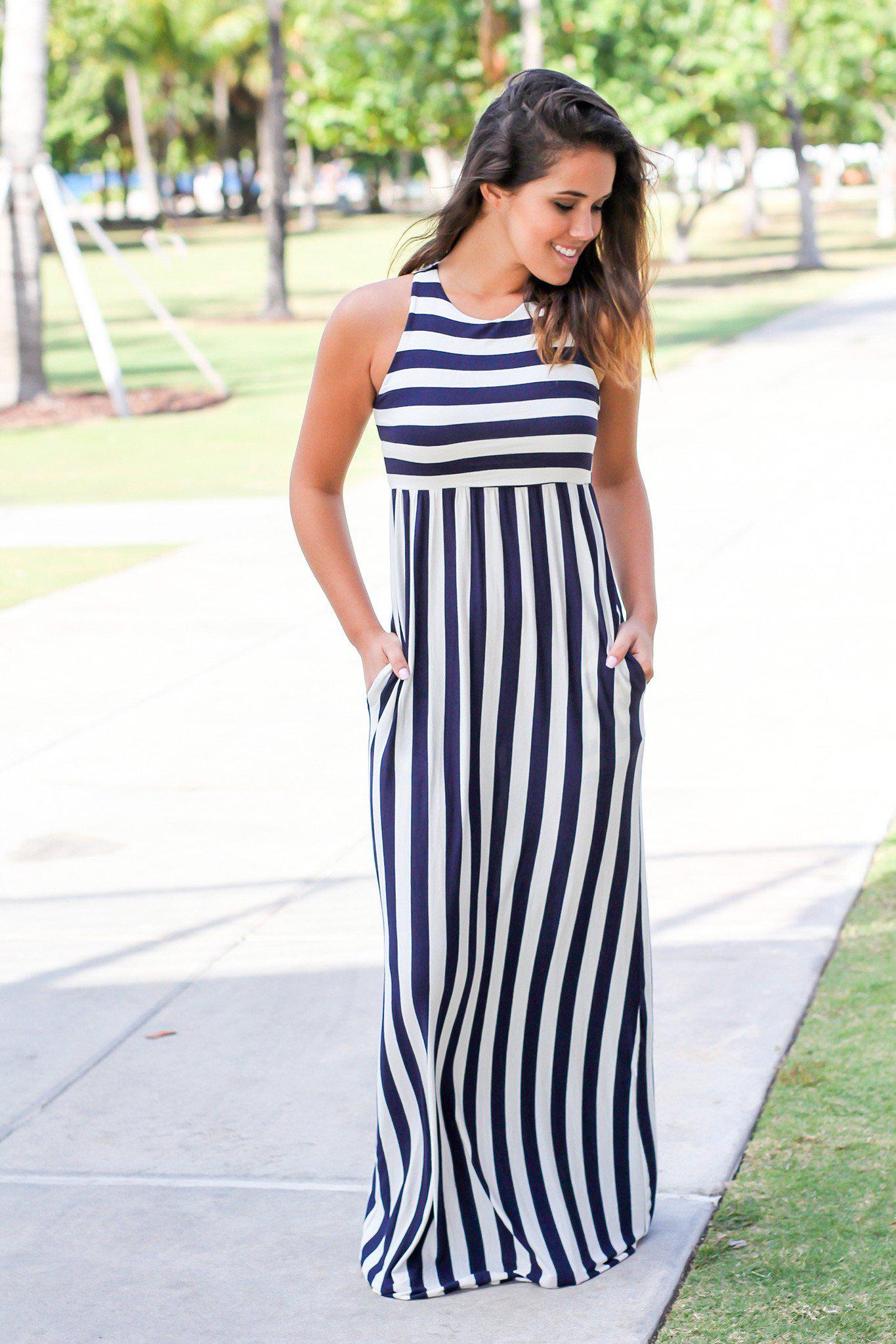 Navy Striped Maxi Dress | Maxi Dresses – Saved by the Dress