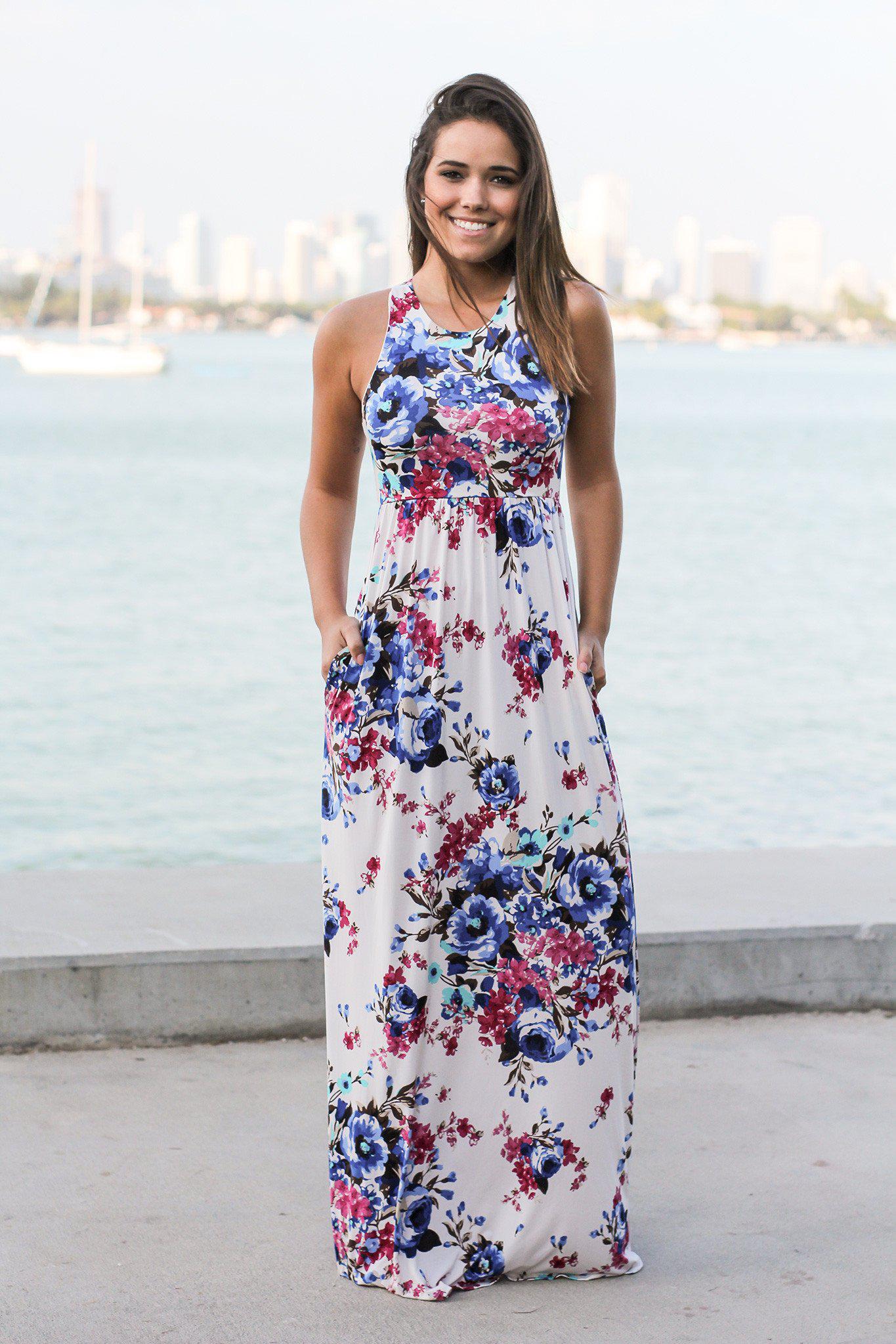 Ivory Floral Racerback Maxi Dress | Maxi Dresses – Saved by the Dress