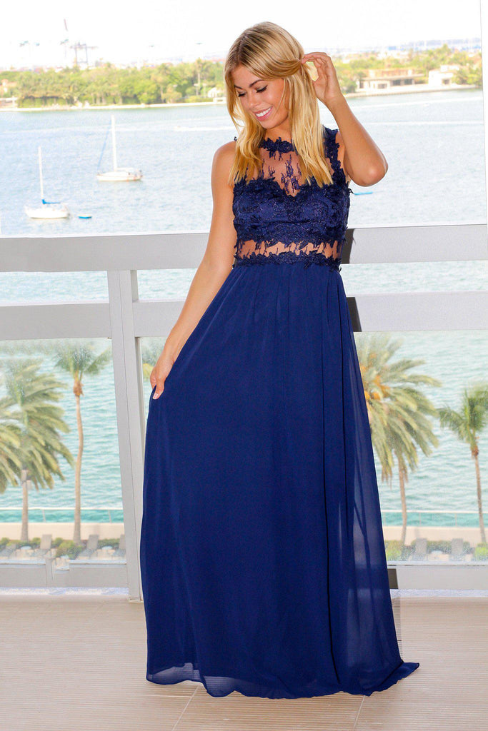 Navy Lace Top Maxi Dress Formal Dresses Saved By The Dress 2115