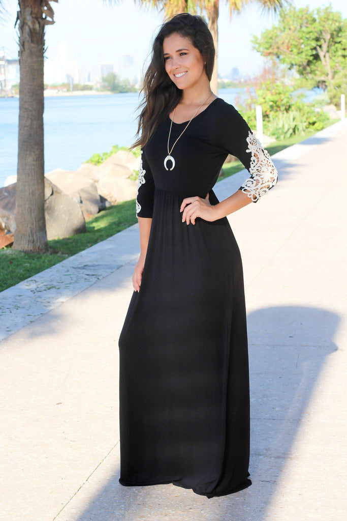 Black Maxi Dress with Crochet Sleeves | Maxi Dresses – Saved by the Dress