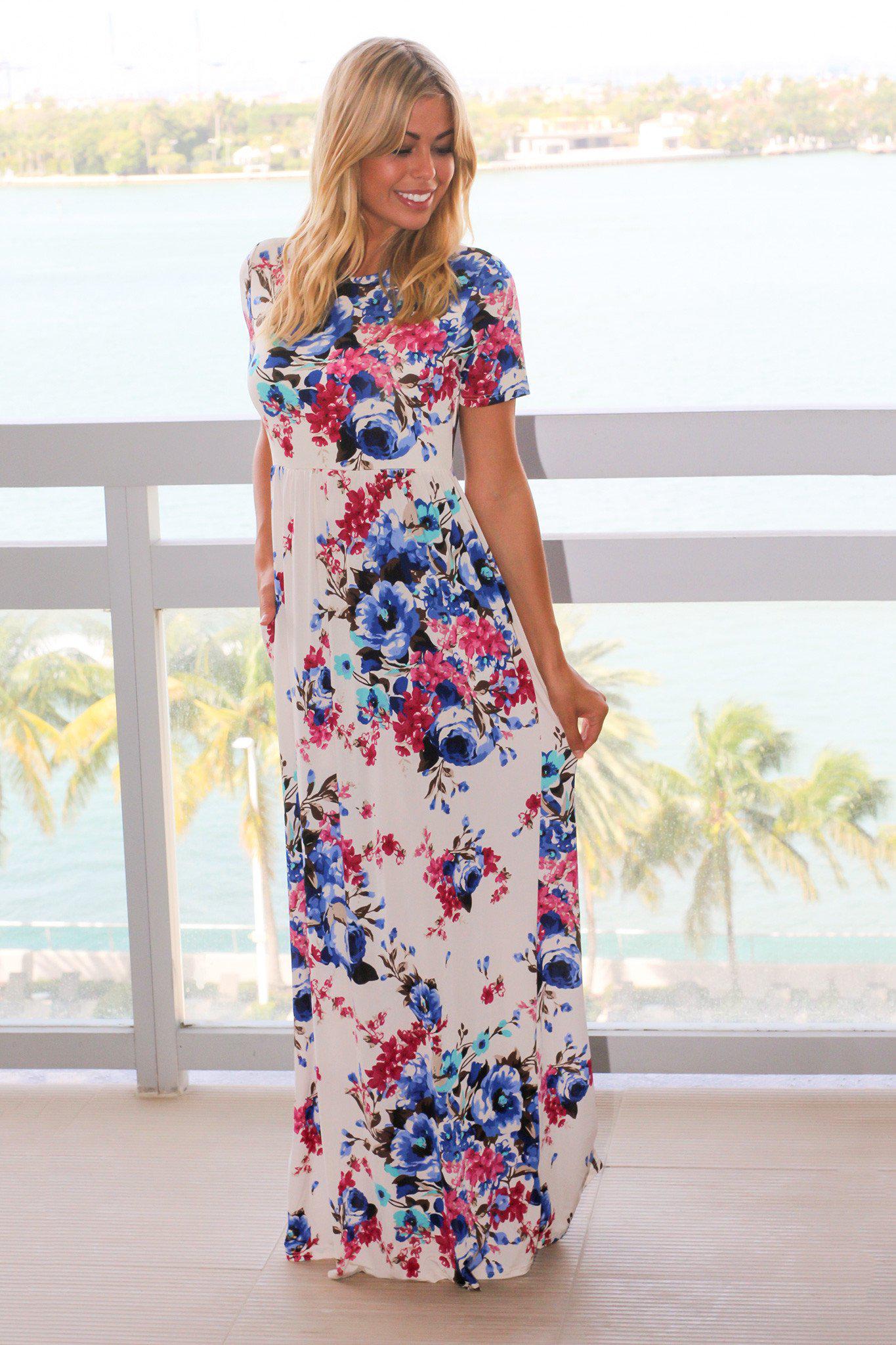 Ivory Floral Short Sleeve Maxi Dress | Maxi Dresses – Saved by the Dress