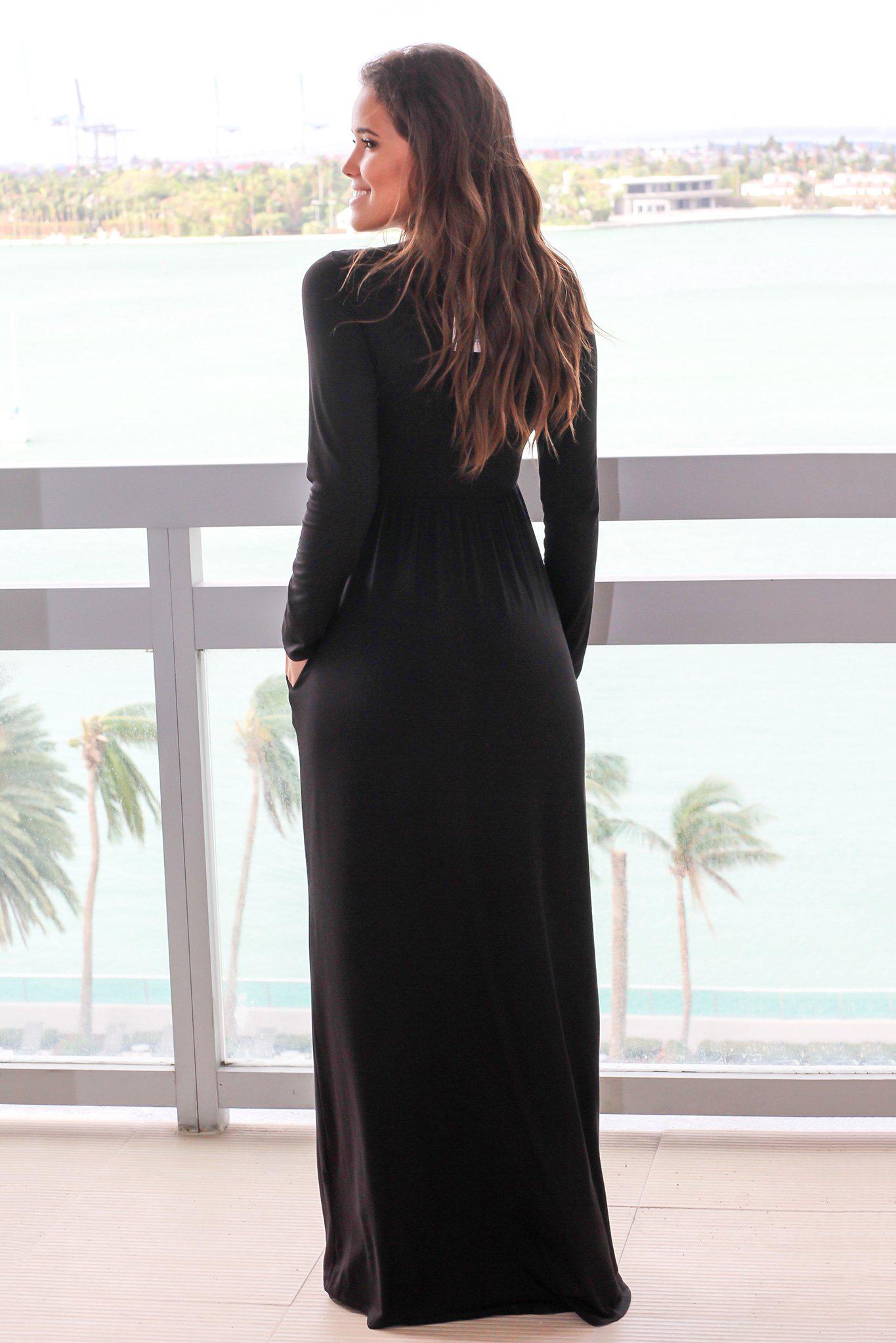 Long Sleeve Black Maxi Dress with Pockets | Maxi Dresses – Saved by the