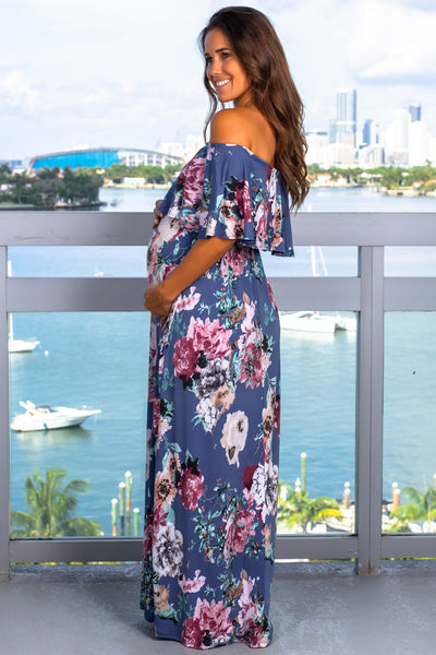 Steel Blue Floral Maxi Dress | Saved By The Dress – Saved by the Dress