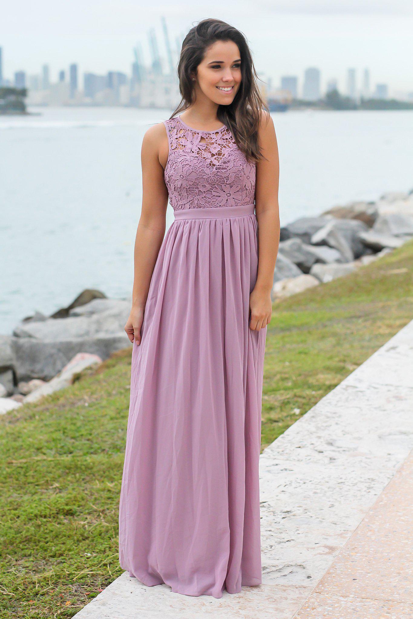Mauve Crochet Maxi Dress with Open Back | Bridesmaid Dresses – Saved by ...