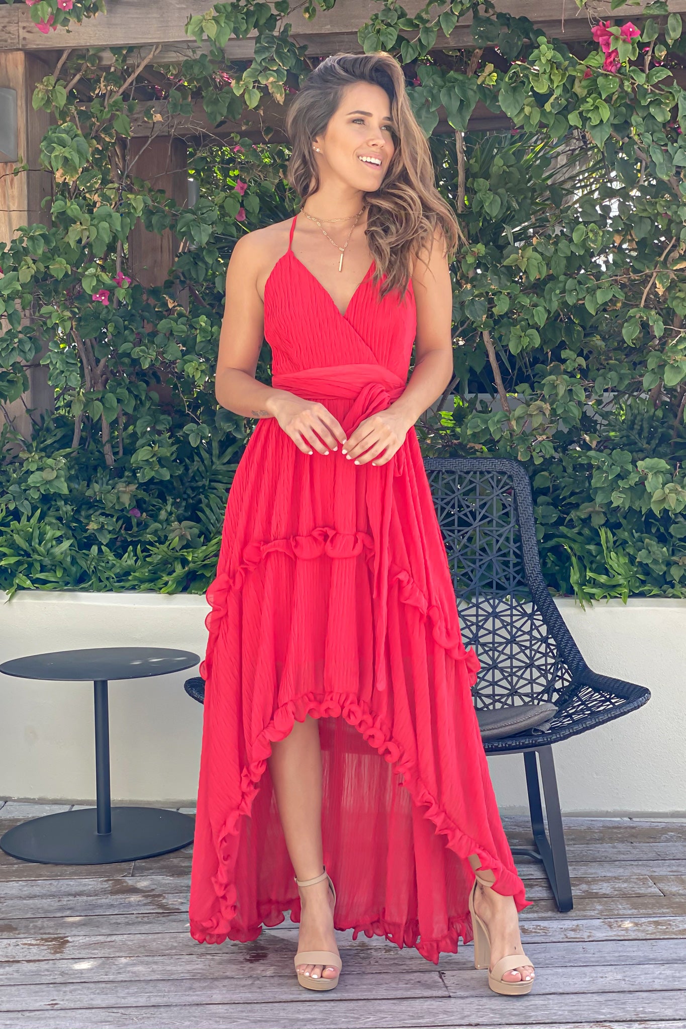 red high and low dress