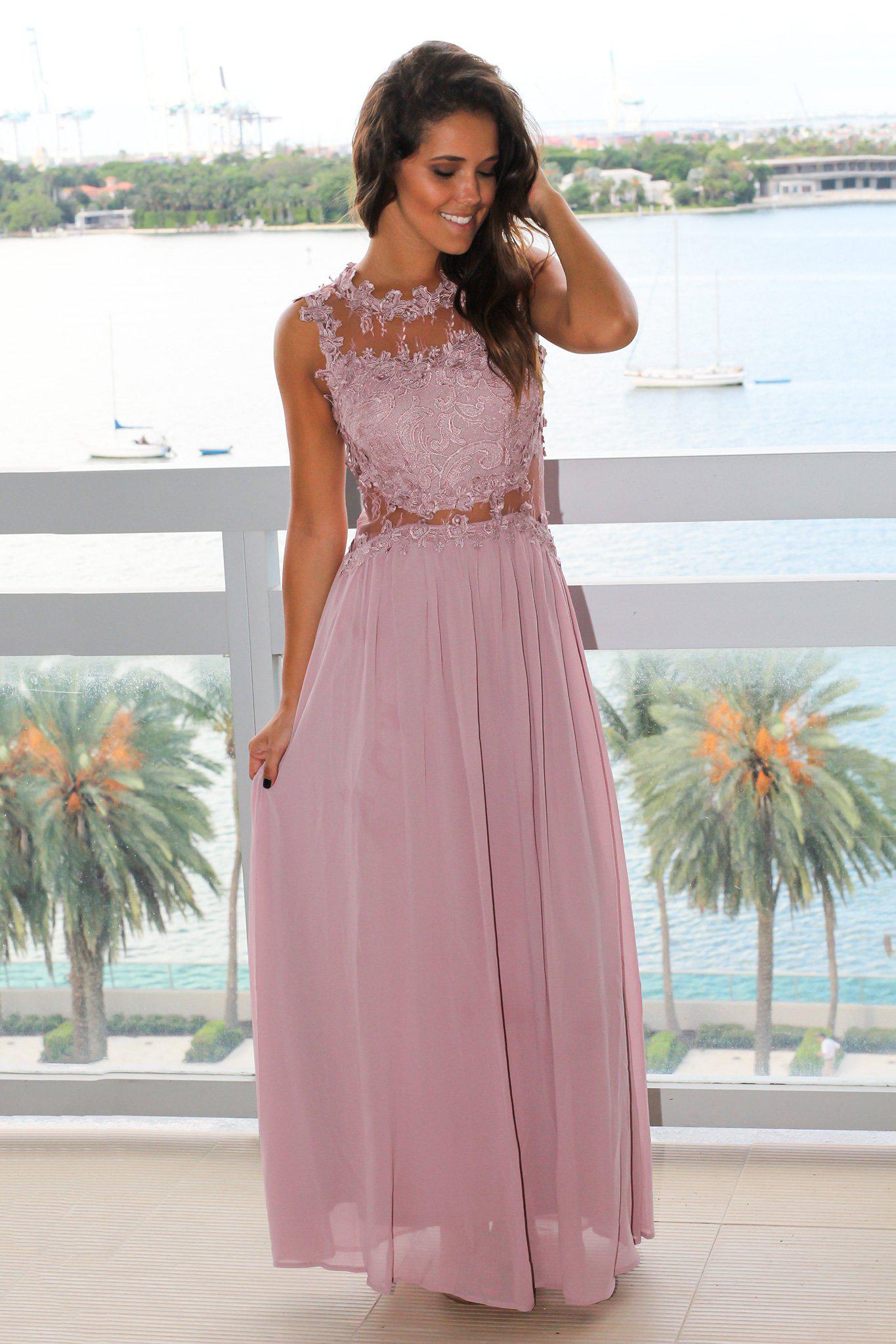 mauve lace maxi dress