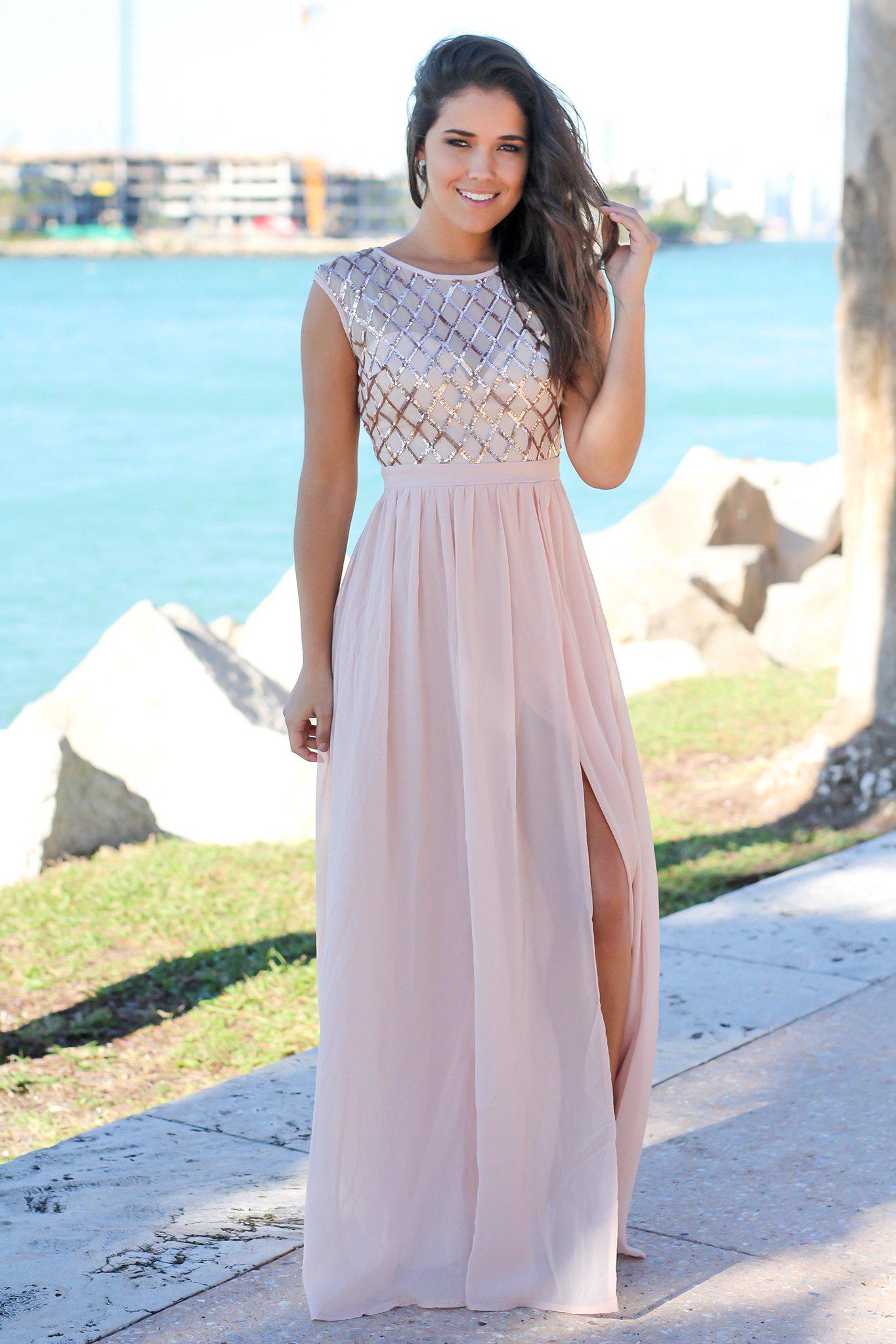 maxi rose gold dress