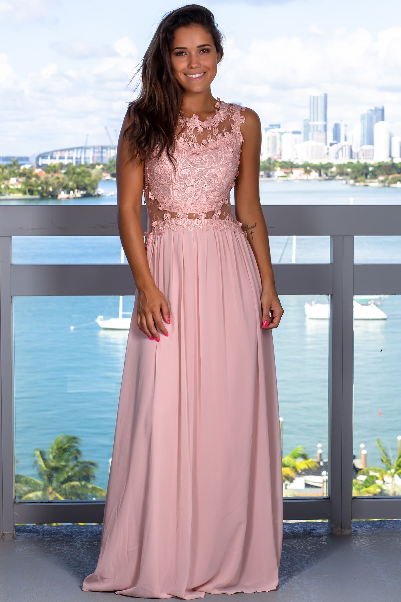 Dusty Pink Lace Top Maxi Dress | Formal 