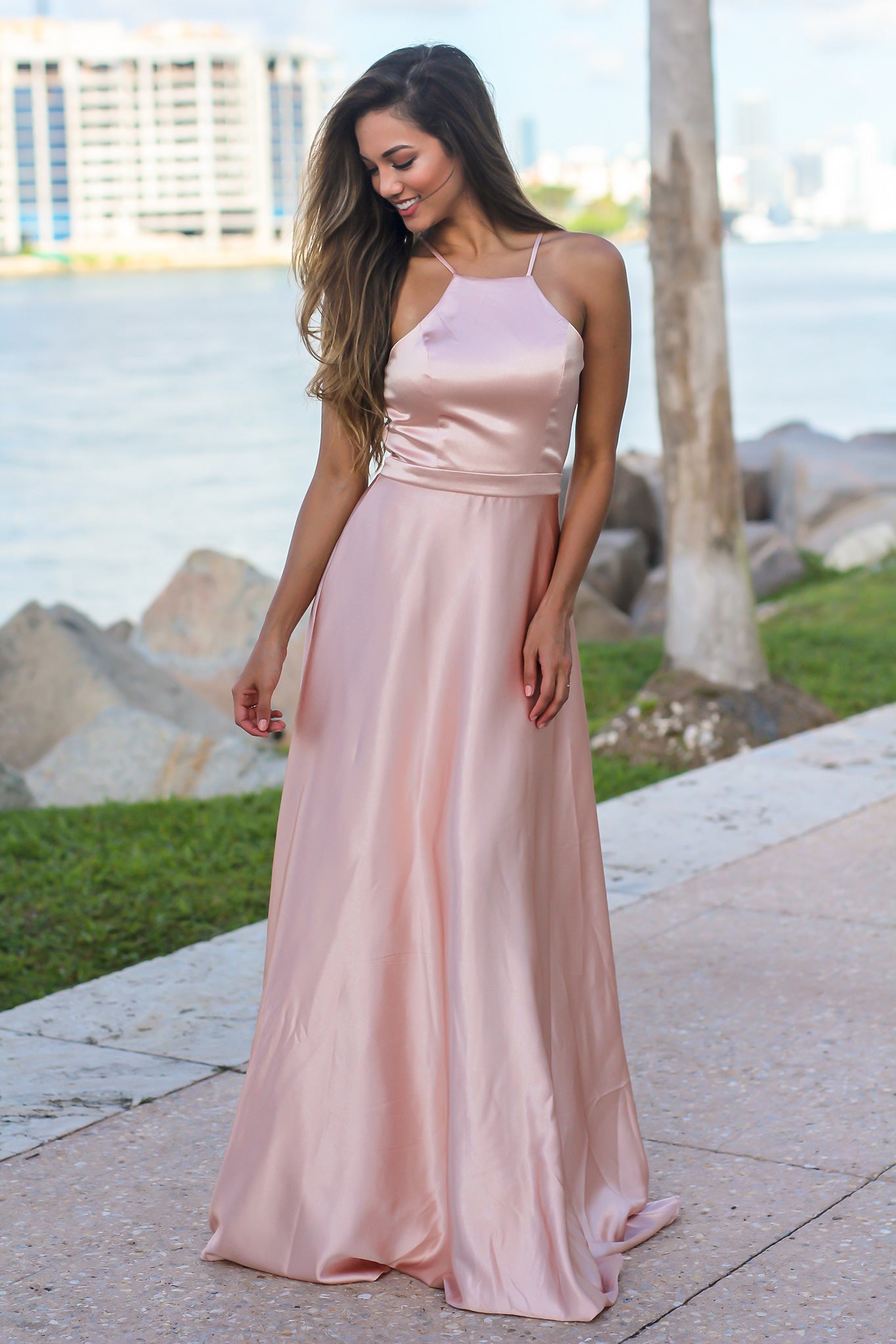 pink and gold maxi dress