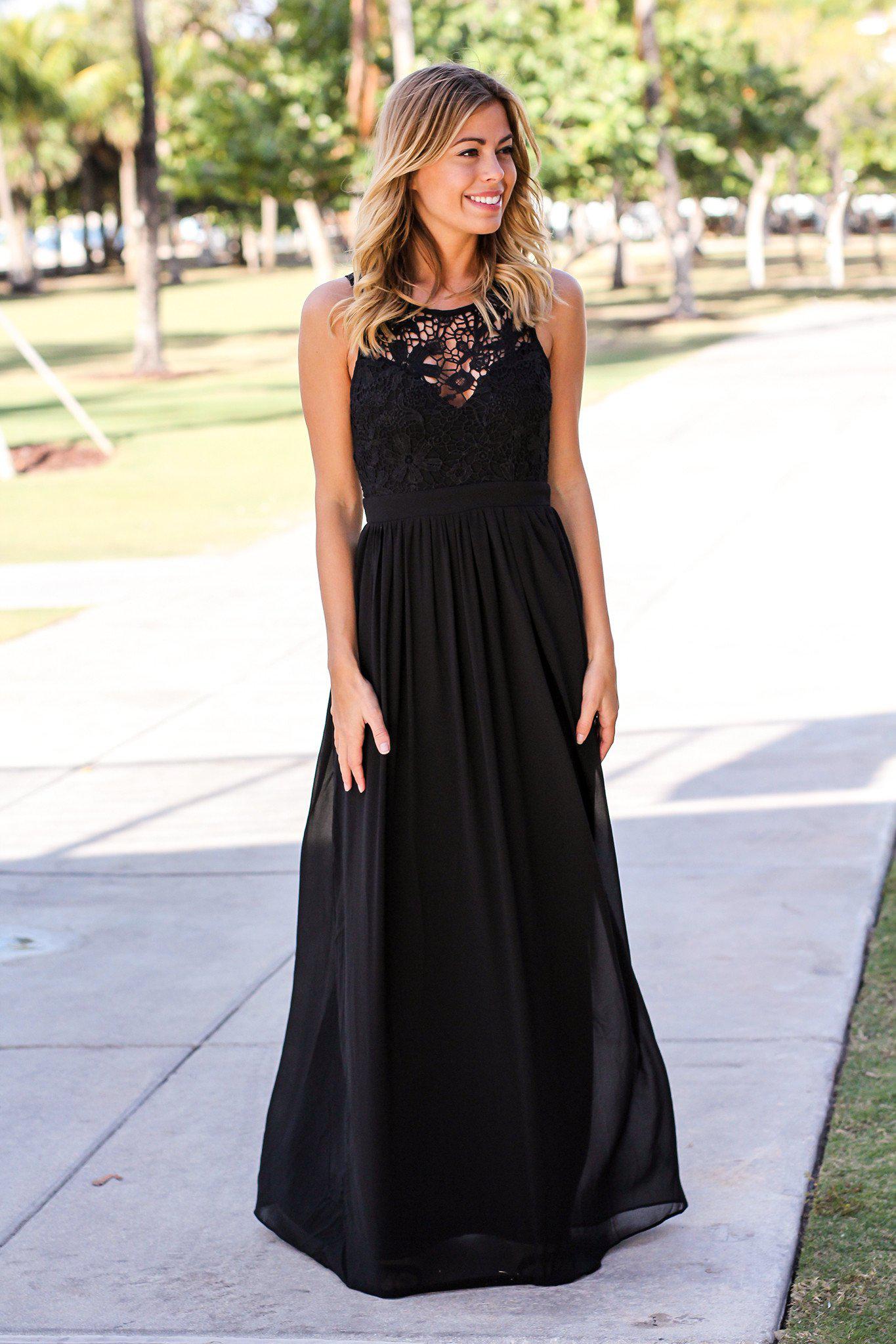 Black Crochet Maxi Dress with Open Back | Maxi Dresses – Saved by the Dress