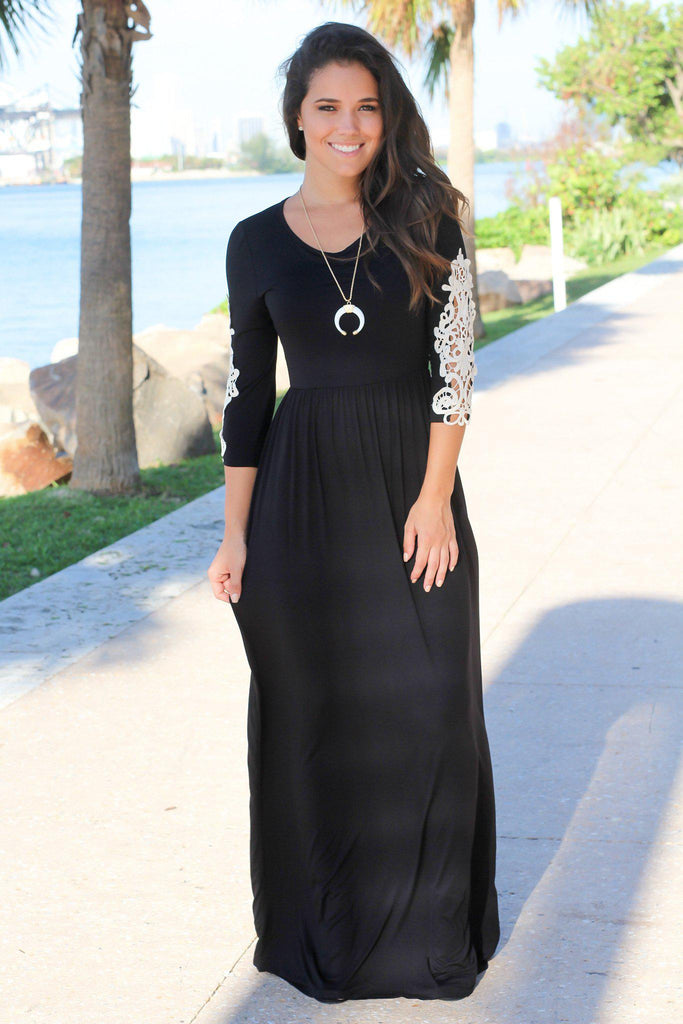 Black Maxi Dress with Crochet Sleeves | Maxi Dresses – Saved by the Dress
