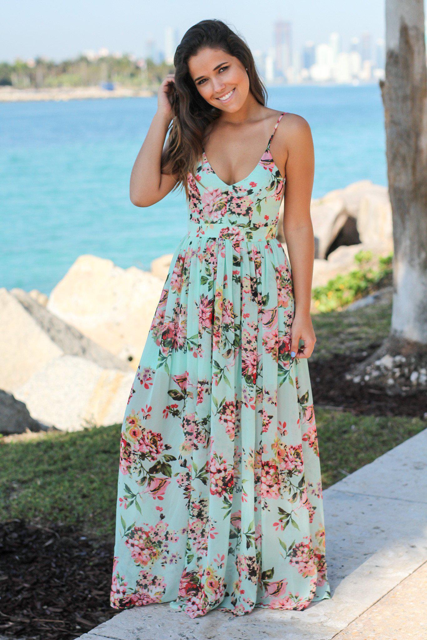 Mint Floral Maxi Dress with Open Back | Maxi Dresses – Saved by the Dress
