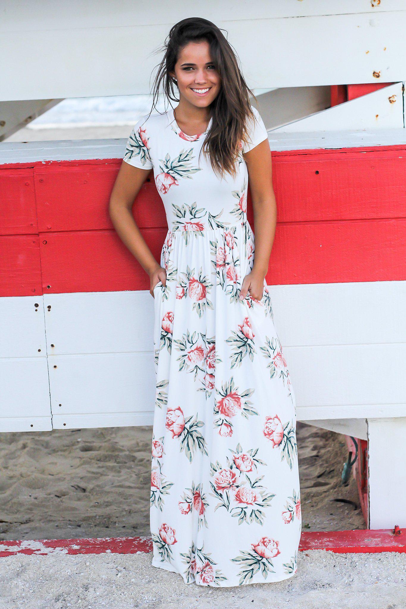 white short sleeve maxi dress