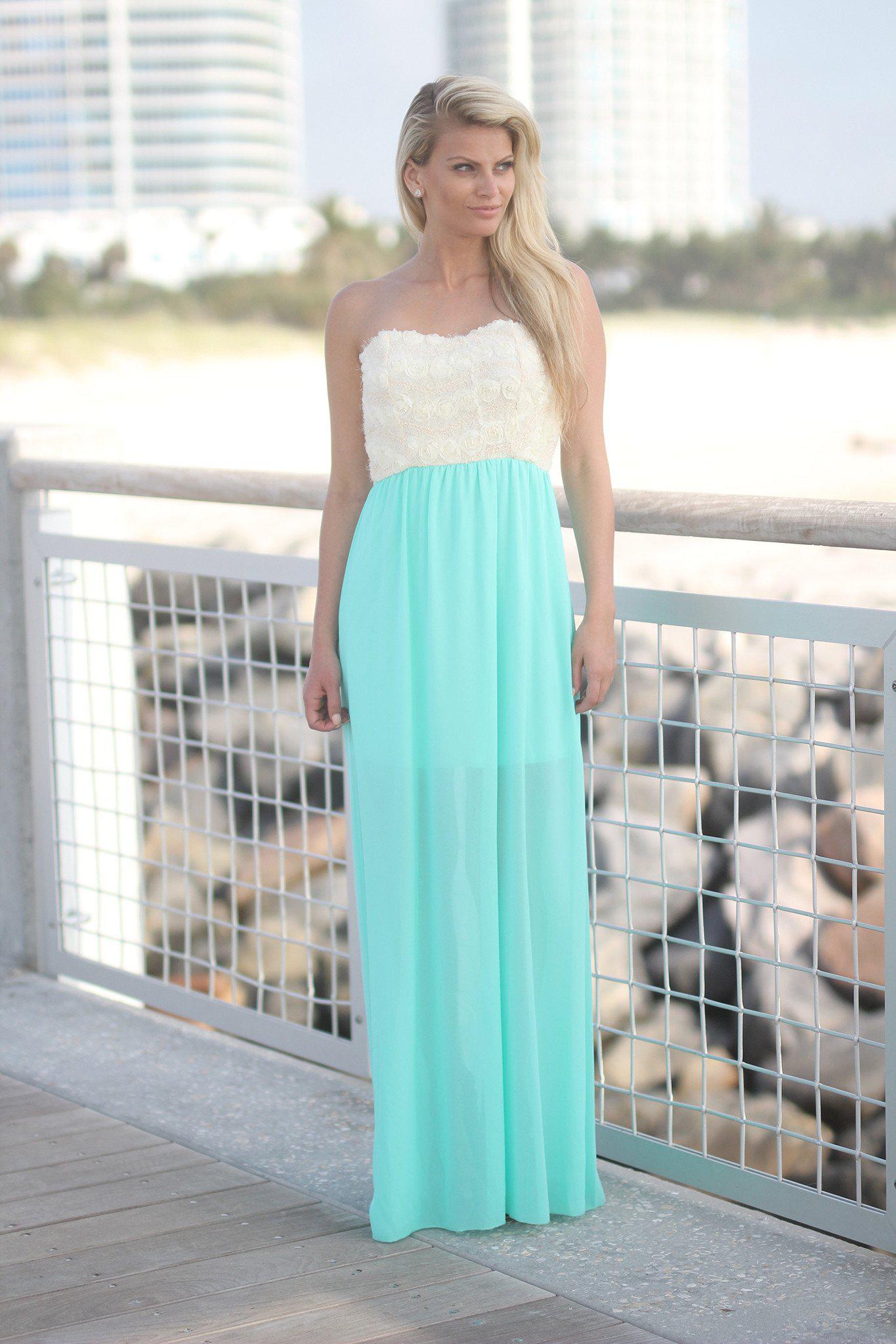 Mint Maxi Dress with Floral Lace Top | Lace Top Dress – Saved by the Dress