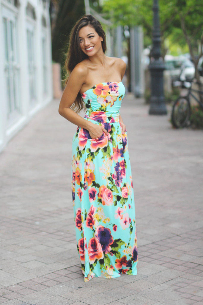 Mint Floral Maxi Dress with Pockets | Mint Maxi Dress | Cute Dress ...