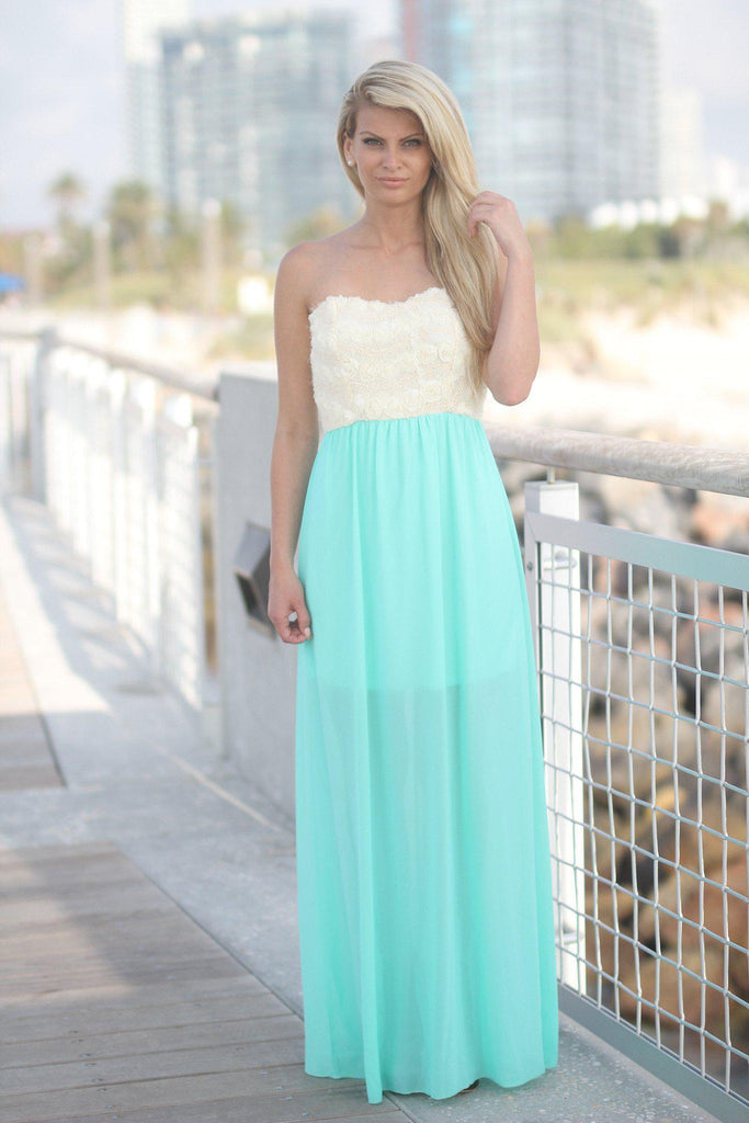 Mint Maxi Dress with Floral Lace Top | Lace Top Dress – Saved by the Dress