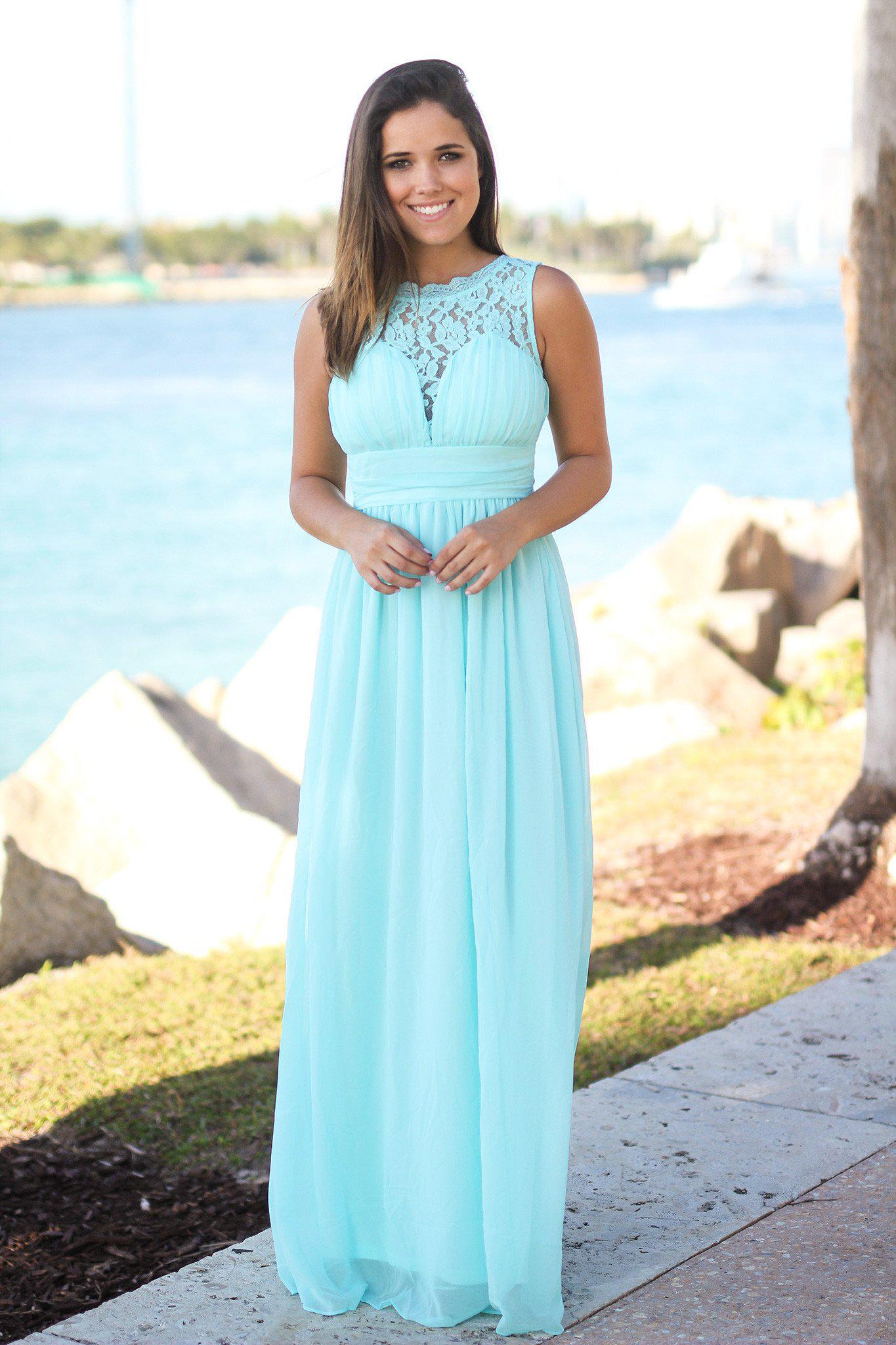 Mint Maxi Dress with Pleated Lace Top | Maxi Dresses – Saved by the Dress