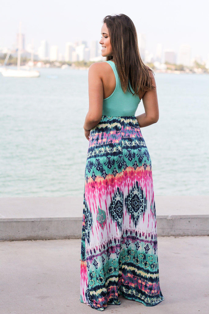Mint Maxi Dress with Printed Bottom | Maxi Dresses – Saved by the Dress