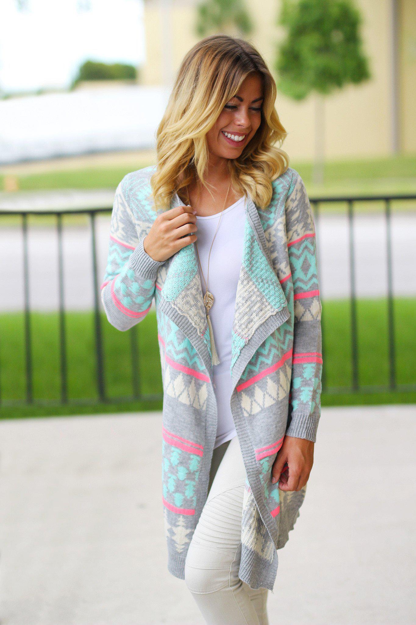 Mint And Gray Long Cardigan – Saved by the Dress