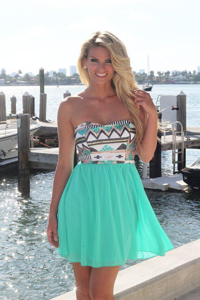 Mint Short Dress With Sequin Top | Sequin Dress – Saved by the Dress