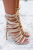 Natural Suede Strappy Heels | Online Boutiques – Saved by the Dress