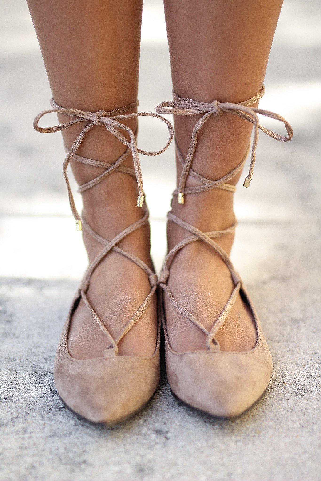 tan lace up flats