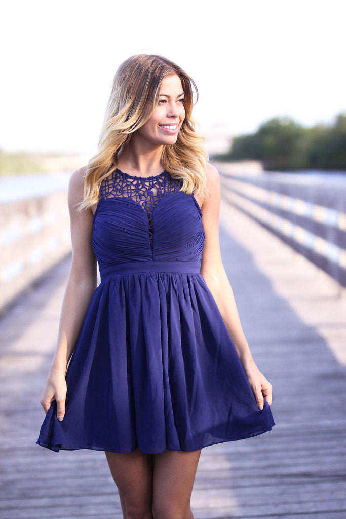 Navy Crochet Short Dress | Navy Bridesmaid Dress | Short Dresses ...