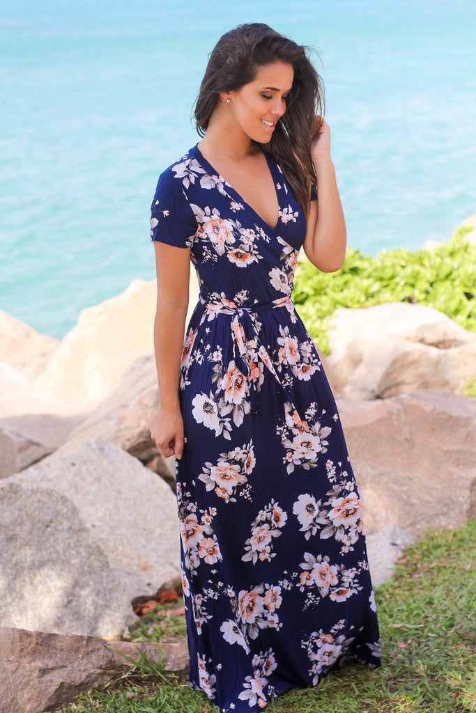 Navy Floral V-Neck Maxi Dress | Maxi Dresses – Saved by the Dress